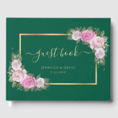 Modern Emerald Green Gold Blush Bloemen Huwelijk Gastenboek (Voorkant)