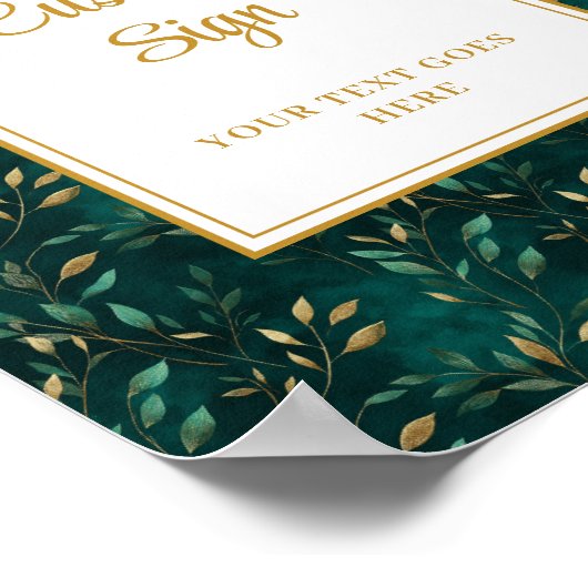 Modern Emerald Green Gold Greenery Custom Sign Poster (Hoek)