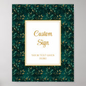 Modern Emerald Green Gold Greenery Custom Sign Poster (Voorkant)