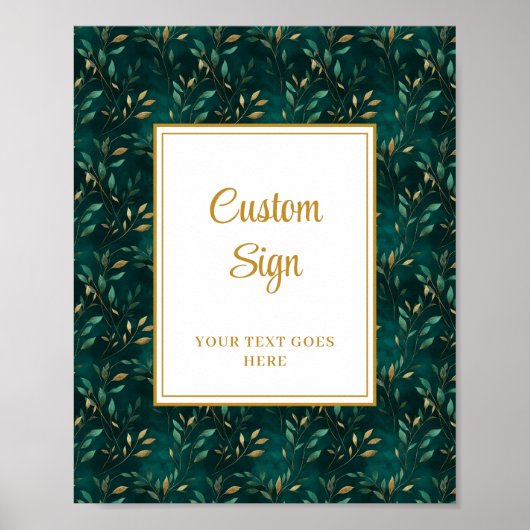 Modern Emerald Green Gold Greenery Custom Sign Poster (Voorkant)
