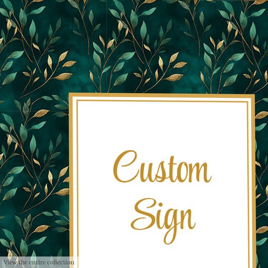 Modern Emerald Green Gold Greenery Custom Sign Poster