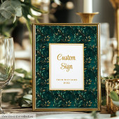 Modern Emerald Green Gold Greenery Custom Sign Poster