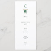 Modern Emerald Green Gold Wedding Monogrammed Menu (Voorkant)
