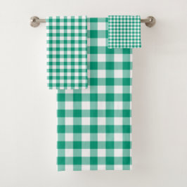 Modern Emerald Green heeft Gingham Pattern gecontr Bad Handdoek