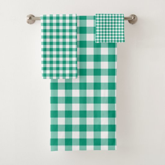 Modern Emerald Green heeft Gingham Pattern gecontr Bad Handdoek (Insitu)