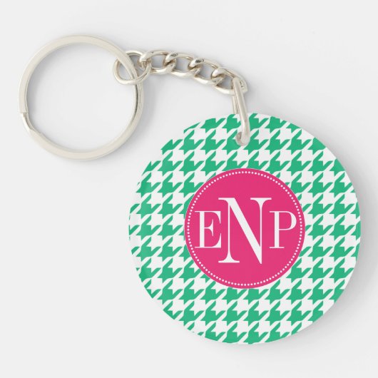 Modern Emerald Green Houndstooth, gepersonaliseerd Sleutelhanger (Voorkant)