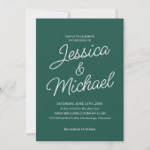 Modern Emerald Green Ivory Script Wedding Kaart (Voorkant)