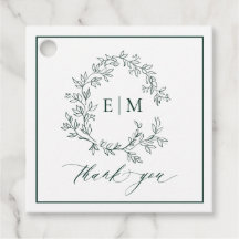Modern Emerald Green Leafy Crest Monogram Weddensc