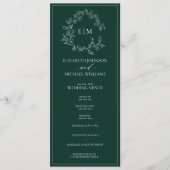 Modern Emerald Green Leafy Crest Monogram Weddensc Programmakaart (Voorkant)