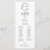 Modern Emerald Green Leafy Crest Monogram Weddensc Programmakaart (Achterkant)