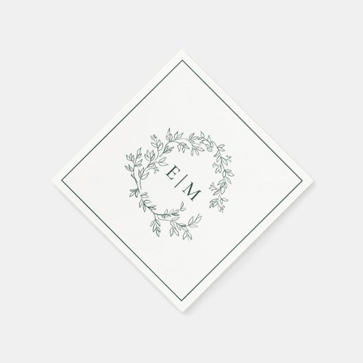 Modern Emerald Green Leafy Crest Monogram Weddensc Servet (Hoek)