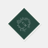 Modern Emerald Green Leafy Crest Monogram Weddensc Servet (Hoek)