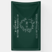 Modern Emerald Green Leafy Crest Monogram Weddensc Spandoek (Verticaal)