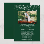 Modern Emerald Green Lights Fotobruiloft Kaart (Voorkant / Achterkant)