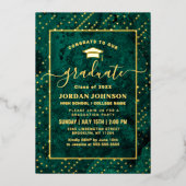 Modern Emerald Green Marble Graduation Party Gold Folie Uitnodiging (Voorkant)
