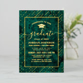 Modern Emerald Green Marble Graduation Party Gold Folie Uitnodiging (Staand Voorkant)