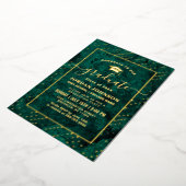 Modern Emerald Green Marble Graduation Party Gold Folie Uitnodiging (Gedraaid)