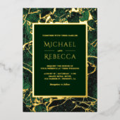 Modern Emerald Green Marble Photo Wedding Gold Folie Uitnodiging (Voorkant)