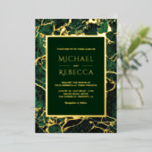 Modern Emerald Green Marble Photo Wedding Gold Folie Uitnodiging (Staand Voorkant)
