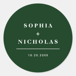 Modern Emerald Green Minimal Elegant Huwelijk Ronde Sticker