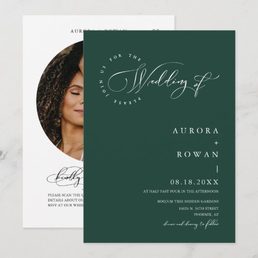 Modern Emerald Green Minimal Wedding QR Code Foto Kaart (Voorkant / Achterkant)