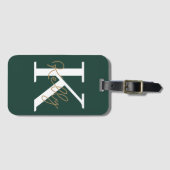 Modern Emerald Green Monogram Script Bagagelabel (Voorkant (horizontaal))