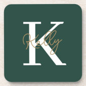 Modern Emerald Green Monogram Script Bier Onderzetter (Voorkant)