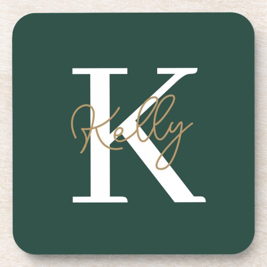 Modern Emerald Green Monogram Script Bier Onderzetter (Voorkant)