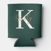 Modern Emerald Green Monogram Script Blikjeskoeler (Voorkant)