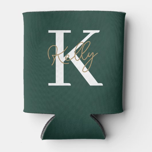 Modern Emerald Green Monogram Script Blikjeskoeler (Voorkant)