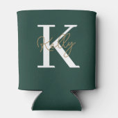 Modern Emerald Green Monogram Script Blikjeskoeler (Achterkant)