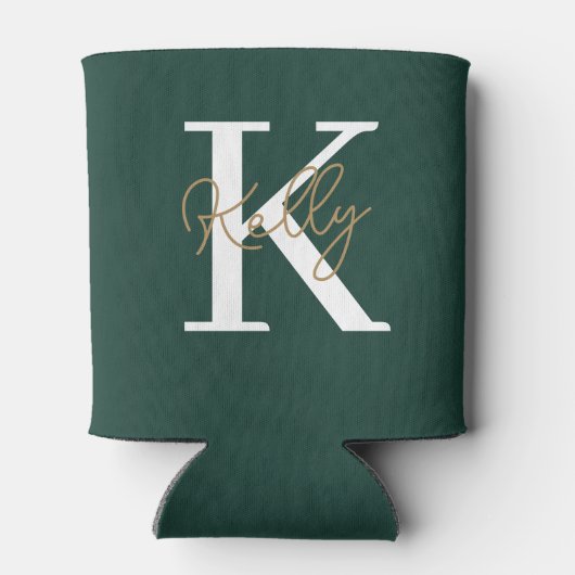 Modern Emerald Green Monogram Script Blikjeskoeler (Achterkant)