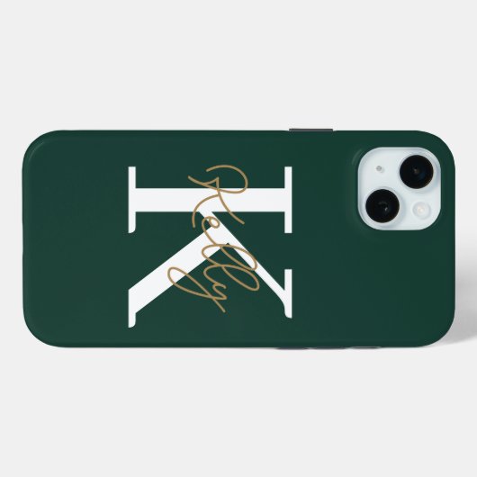 Modern Emerald Green Monogram Script Case-Mate iPhone Case (Achterkant (horizontaal))