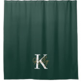 Modern Emerald Green Monogram Script Douchegordijn (Voorkant)