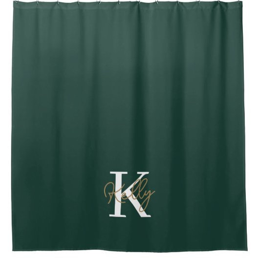 Modern Emerald Green Monogram Script Douchegordijn (Voorkant)