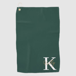 Modern Emerald Green Monogram Script Golfhanddoek