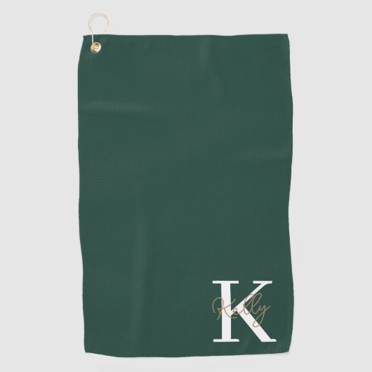 Modern Emerald Green Monogram Script Golfhanddoek (Voorkant)