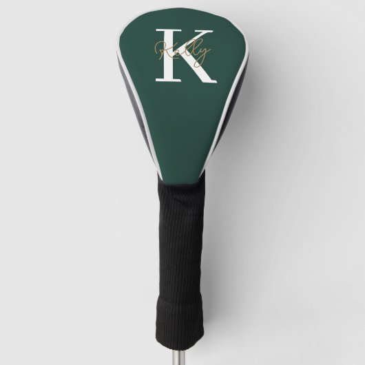 Modern Emerald Green Monogram Script Golfheadcover (Voorkant)