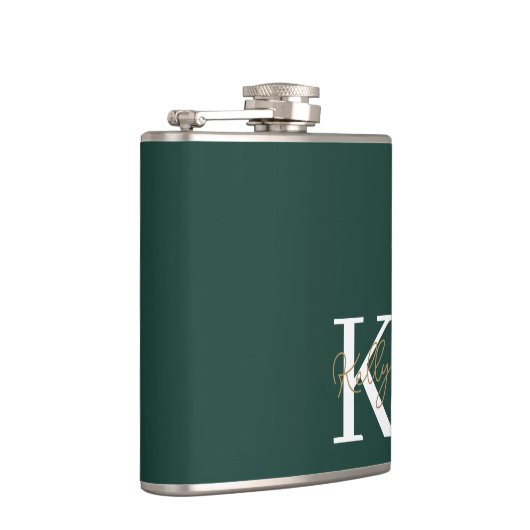 Modern Emerald Green Monogram Script Heupfles (Rechts)