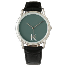 Modern Emerald Green Monogram Script Horloge