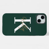 Modern Emerald Green Monogram Script iPhone Hoesje (Achterkant horizontaal)