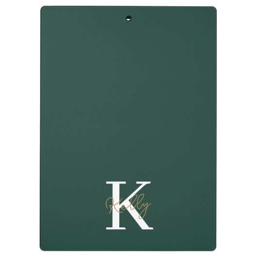 Modern Emerald Green Monogram Script Klembord (Achterkant)