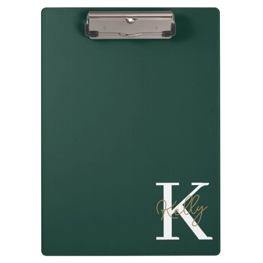 Modern Emerald Green Monogram Script Klembord (Voorkant)