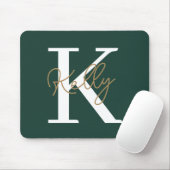 Modern Emerald Green Monogram Script Muismat (Met muis)