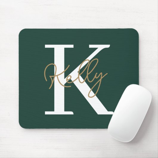 Modern Emerald Green Monogram Script Muismat (Met muis)