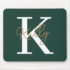 Modern Emerald Green Monogram Script Muismat