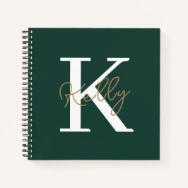 Modern Emerald Green Monogram Script Notitieboek