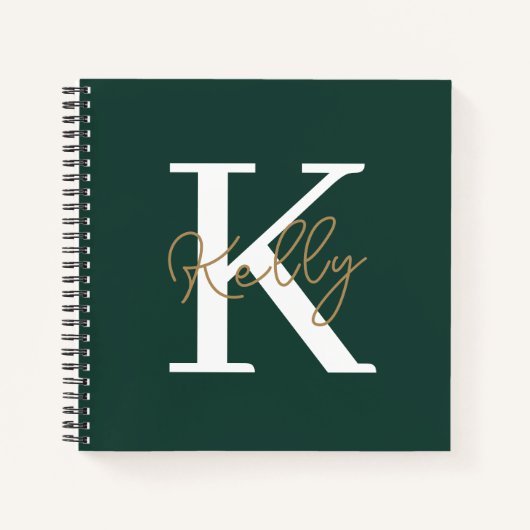 Modern Emerald Green Monogram Script Notitieboek (Voorkant)