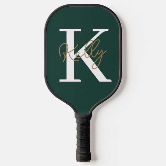 Modern Emerald Green Monogram Script Pickleball Paddle (Voorkant)