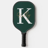 Modern Emerald Green Monogram Script Pickleball Paddle (Achterkant)